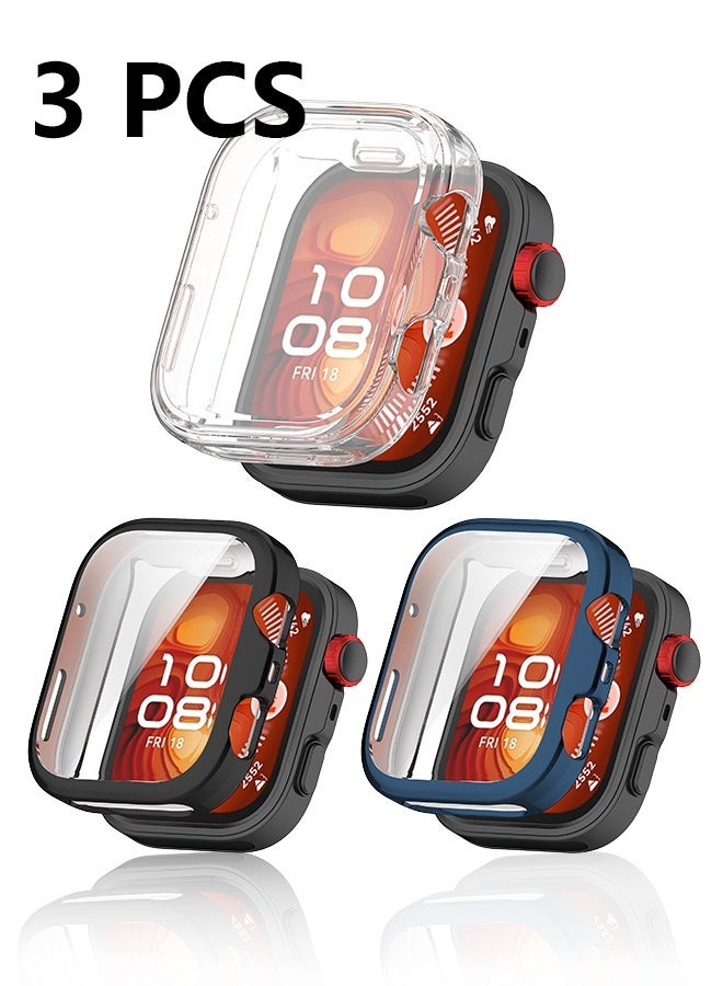 Case for Huawei Watch Fit 4 Pro Smart Watch,UYRUREL PC Shell+Tempered Glass Integrated Design,Anti Fall and Scratch Resistant, High-Definition and Transparent,Black+Clear+Bule，3 Pcs - Image 1
