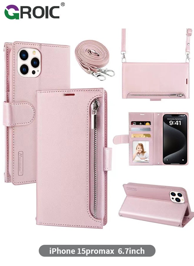 GROIC - iPhone 15 Pro Max Case,Wallet Case Compatible with iPhone 15 Pro Max, Zipper Case with RFID Blocking Card Holder Slots, Flip PU Leather Phone Shell Shockproof Cover for iPhone 15 Pro Max 6.7 Inch - Image 1