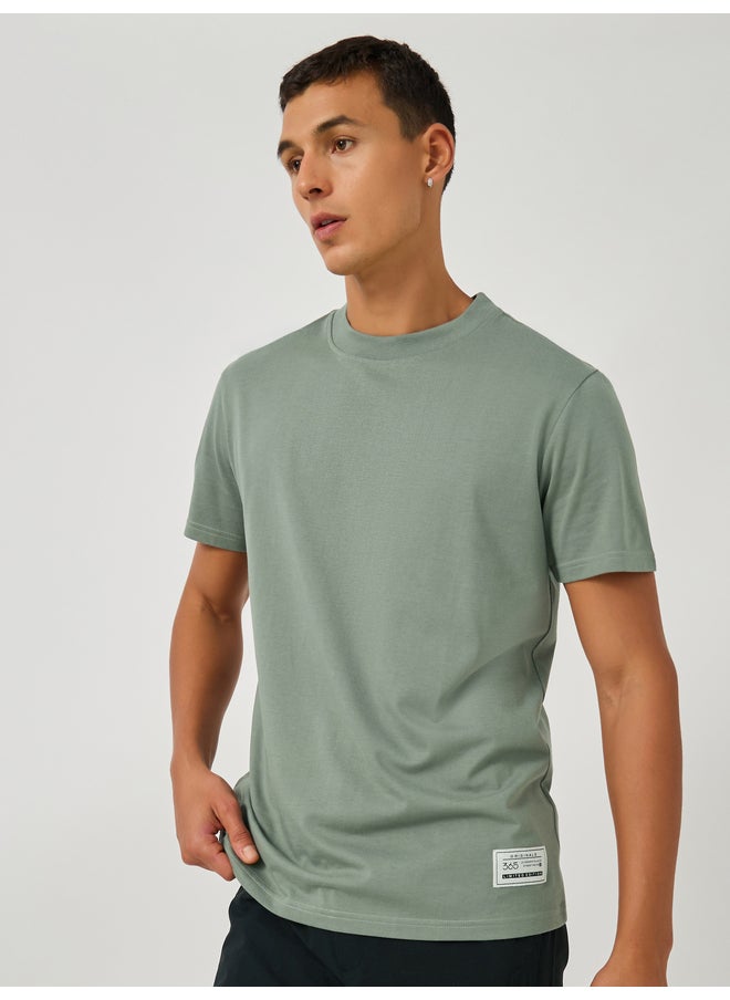 Styli Styli Badge Detail Mock Neck Regular Fit T-Shirt  - Image 1