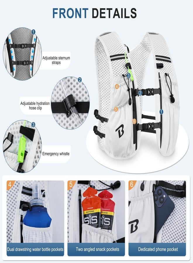 BECOJADDE Running Vest Hydration Backpack Lightweight 5L Water Pack for Men Women, Running Backpack Hydration Pack for Marathon, Trail Running, Cycling, Hiking, Jogging White - Image 2