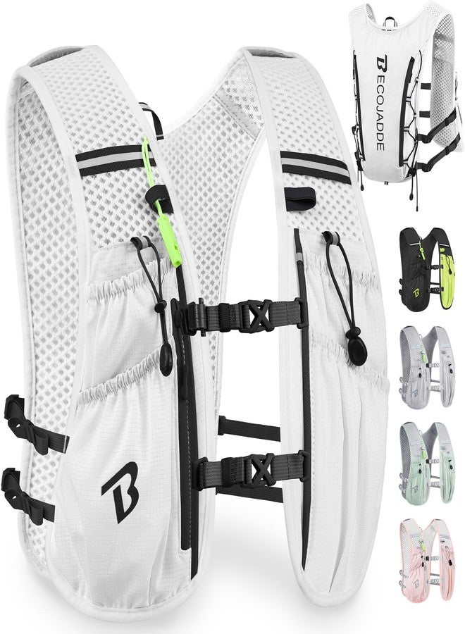 BECOJADDE Running Vest Hydration Backpack Lightweight 5L Water Pack for Men Women, Running Backpack Hydration Pack for Marathon, Trail Running, Cycling, Hiking, Jogging White - Image 1