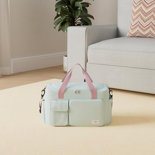 FIORETTO Women's Gym Duffle Bag with Shoes Compartment, 37L Capacity, Ideal for Travel, Gym, Sports, Duffel, Weekender, Green & Pink - Image 2