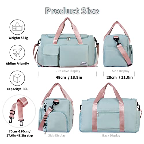 FIORETTO Women's Gym Duffle Bag with Shoes Compartment, 37L Capacity, Ideal for Travel, Gym, Sports, Duffel, Weekender, Green & Pink - Image 3