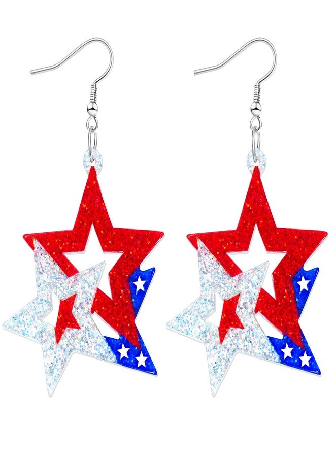 Nanafast Patriotic 4th of July Earrings for Women Red White Blue Acrylic Patriotic Earrings American Flag Star Earring for Independence Day Gifts-Star - Image 1