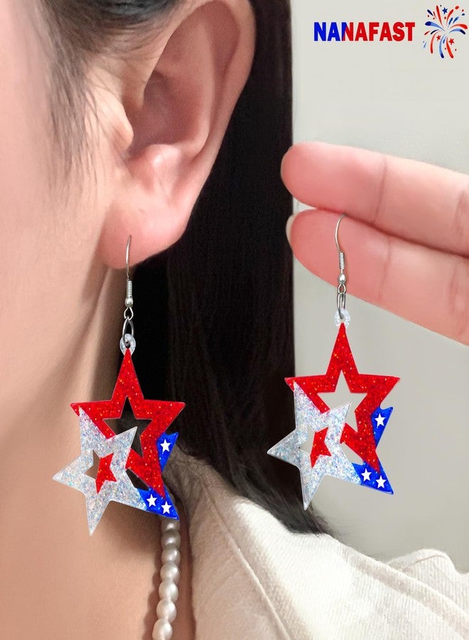 Nanafast Patriotic 4th of July Earrings for Women Red White Blue Acrylic Patriotic Earrings American Flag Star Earring for Independence Day Gifts-Star - Image 4