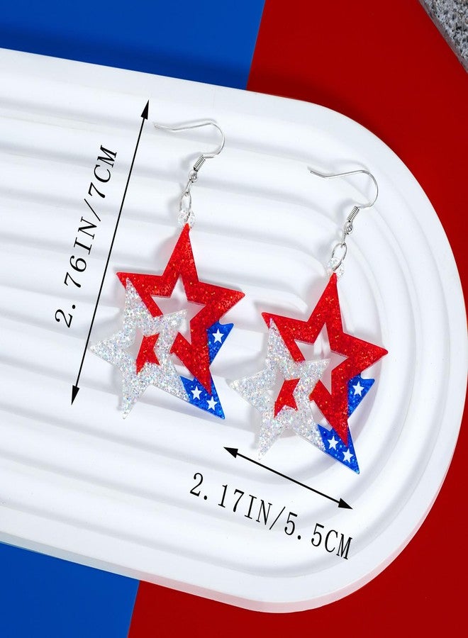 Nanafast Patriotic 4th of July Earrings for Women Red White Blue Acrylic Patriotic Earrings American Flag Star Earring for Independence Day Gifts-Star - Image 5