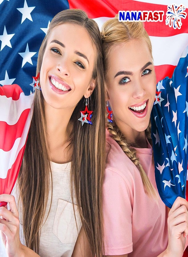 Nanafast Patriotic 4th of July Earrings for Women Red White Blue Acrylic Patriotic Earrings American Flag Star Earring for Independence Day Gifts-Star - Image 3