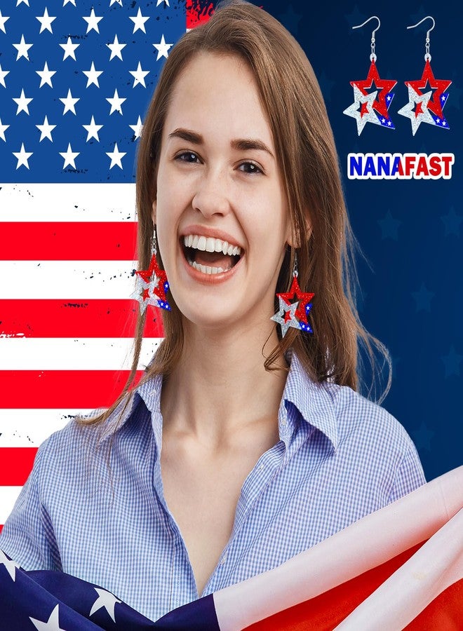 Nanafast Patriotic 4th of July Earrings for Women Red White Blue Acrylic Patriotic Earrings American Flag Star Earring for Independence Day Gifts-Star - Image 2