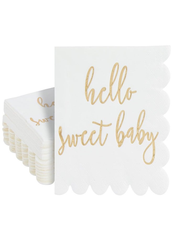 Juvale Baby Shower Napkins - 5 x 5 In, Gold Foil, 50 Pack - White Scalloped Napkins for Gender Neutral Baby Shower Decorations & Table Decor for Boy & Girl - Image 1