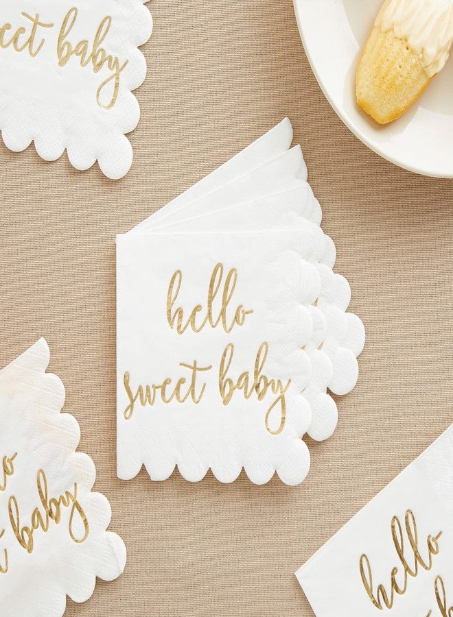 Juvale Baby Shower Napkins - 5 x 5 In, Gold Foil, 50 Pack - White Scalloped Napkins for Gender Neutral Baby Shower Decorations & Table Decor for Boy & Girl - Image 2
