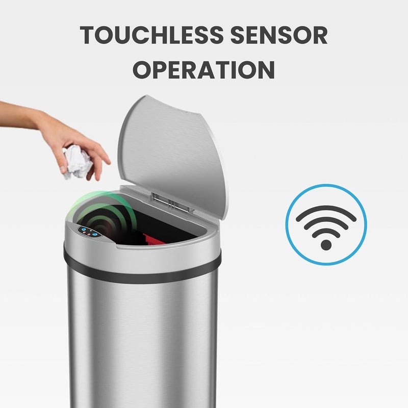 iTouchless 50 Liter / 13 Gallon Kitchen Trash Can with Lid & Deodorizer – Motion Sensor Semi-Round Stainless Steel Garbage Bin for Home, Office, or Garage – Slim, Wide Opening Large Capacity Design - Image 2