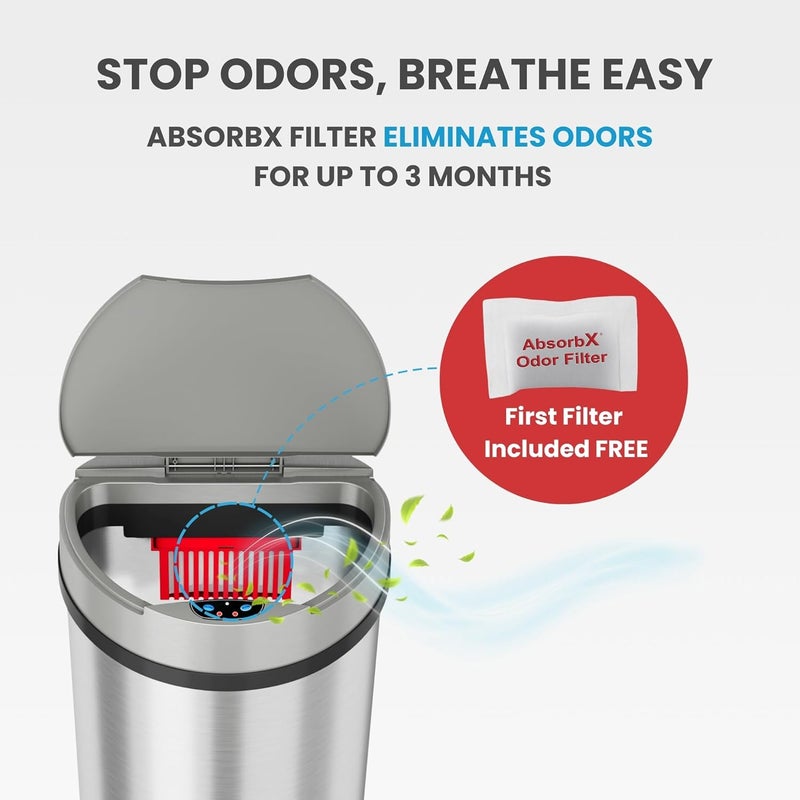 iTouchless 50 Liter / 13 Gallon Kitchen Trash Can with Lid & Deodorizer – Motion Sensor Semi-Round Stainless Steel Garbage Bin for Home, Office, or Garage – Slim, Wide Opening Large Capacity Design - Image 4