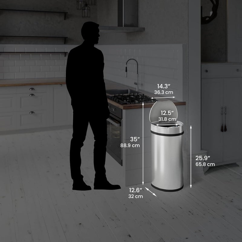 iTouchless 50 Liter / 13 Gallon Kitchen Trash Can with Lid & Deodorizer – Motion Sensor Semi-Round Stainless Steel Garbage Bin for Home, Office, or Garage – Slim, Wide Opening Large Capacity Design - Image 5