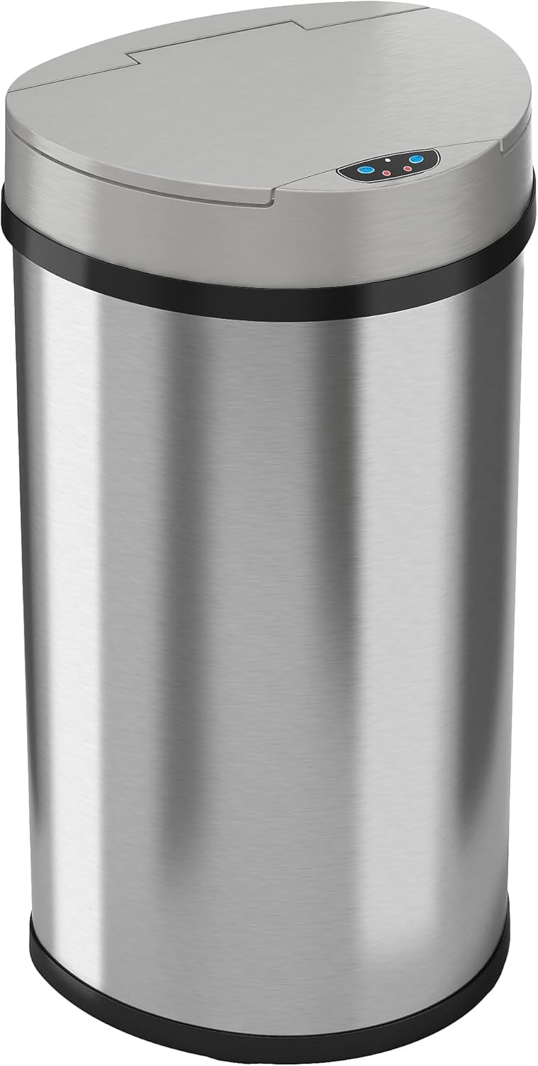 iTouchless 50 Liter / 13 Gallon Kitchen Trash Can with Lid & Deodorizer – Motion Sensor Semi-Round Stainless Steel Garbage Bin for Home, Office, or Garage – Slim, Wide Opening Large Capacity Design - Image 3