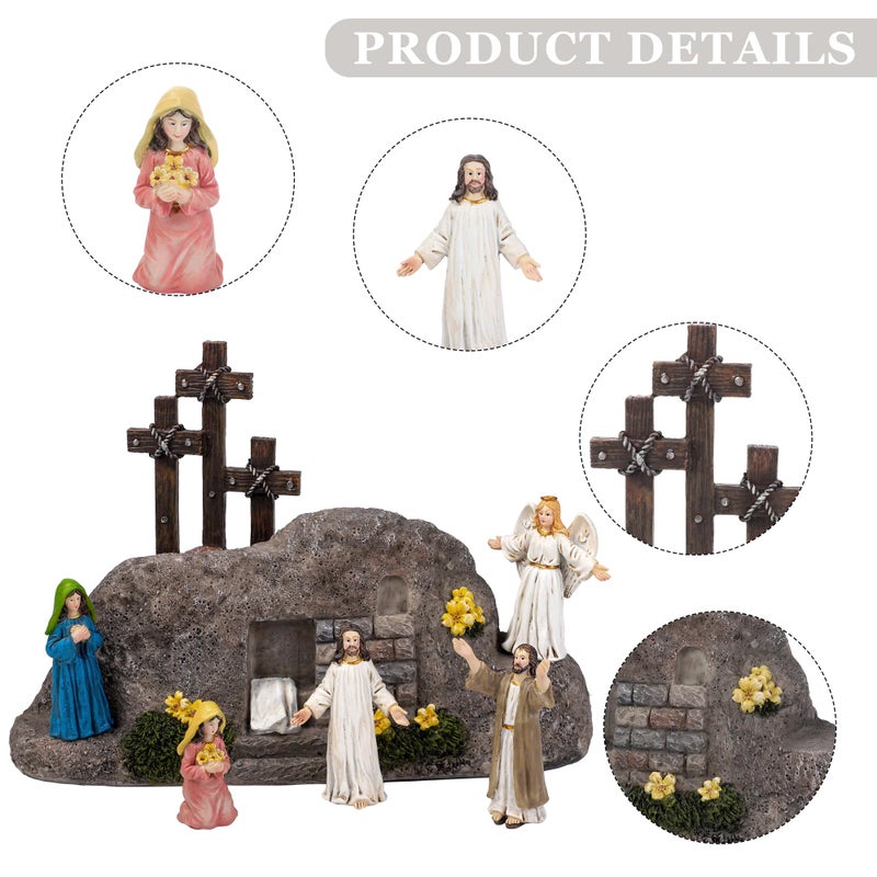 Fovths 7 Pack Easter Resurrection Scene Cross Table Decor Easter Resin Tabletop Ornaments Jesus Statue Centerpieces Decor for Home Kitchen Holiday Decoration - Image 3