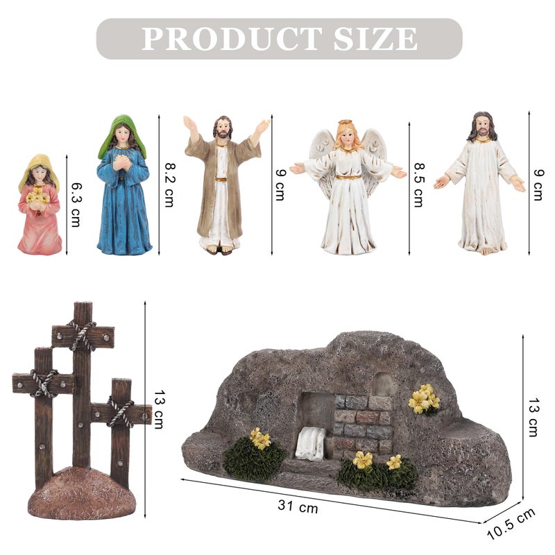 Fovths 7 Pack Easter Resurrection Scene Cross Table Decor Easter Resin Tabletop Ornaments Jesus Statue Centerpieces Decor for Home Kitchen Holiday Decoration - Image 2