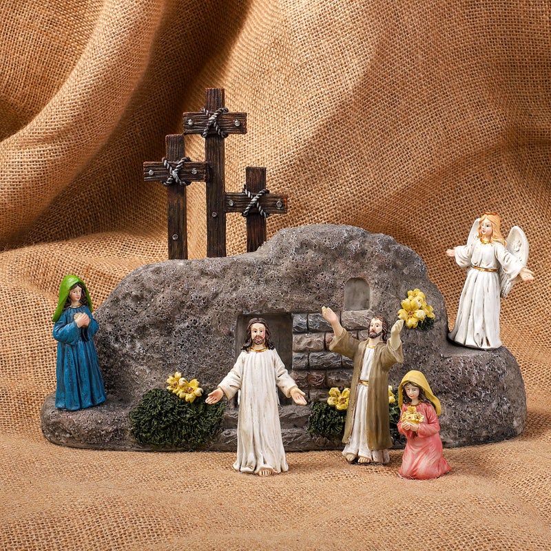 Fovths 7 Pack Easter Resurrection Scene Cross Table Decor Easter Resin Tabletop Ornaments Jesus Statue Centerpieces Decor for Home Kitchen Holiday Decoration - Image 5