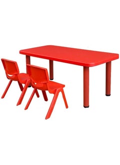 Rainbow Toys RBW TOYS Children's table Kids Rectangular Table & Chair Sets, Nursery Kindergarten Plastic Long Desk (1 Table +2 Chairs, Color: Red, Size: 120x60x50cm)  - Image 2