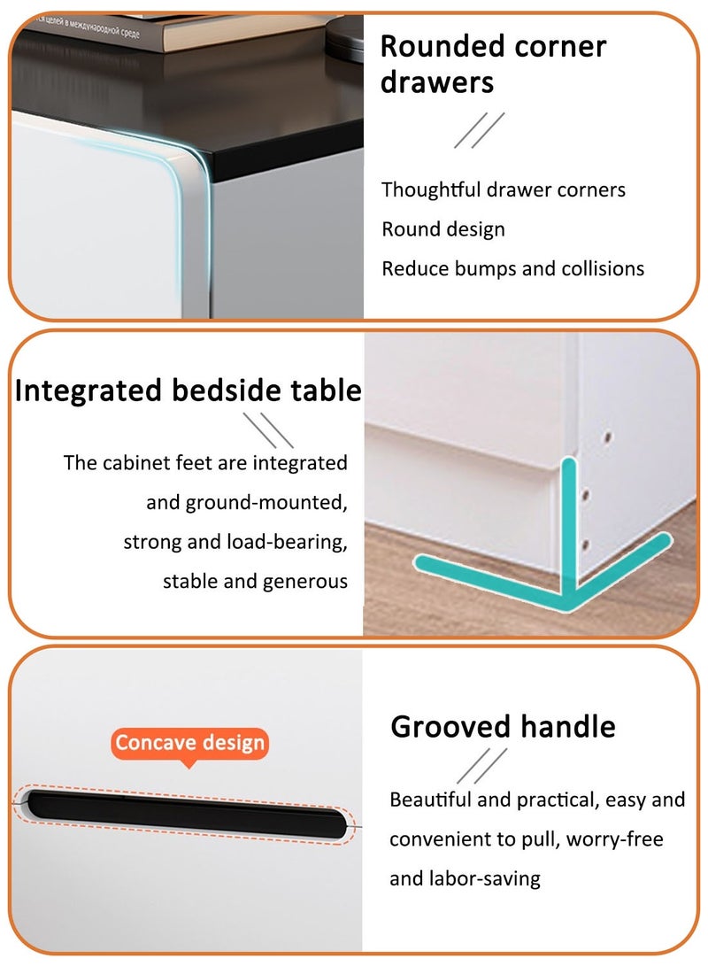 سينيين طاولة بجانب السرير، طاولة بجانب السرير بيضاء نورديك - خزانة بجانب السرير بثلاثة أدراج، طاولة جانبية صغيرة حديثة للتخزين (40 × 50 × 60 سم) - Image 4