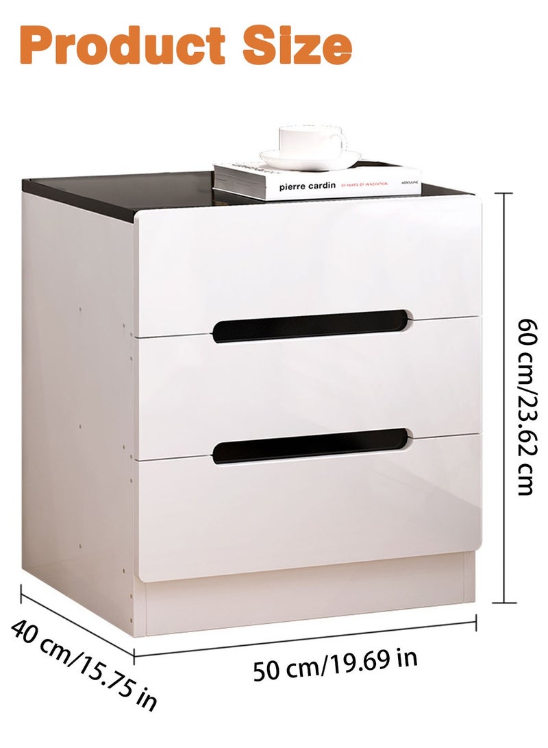 سينيين طاولة بجانب السرير، طاولة بجانب السرير بيضاء نورديك - خزانة بجانب السرير بثلاثة أدراج، طاولة جانبية صغيرة حديثة للتخزين (40 × 50 × 60 سم) - Image 5