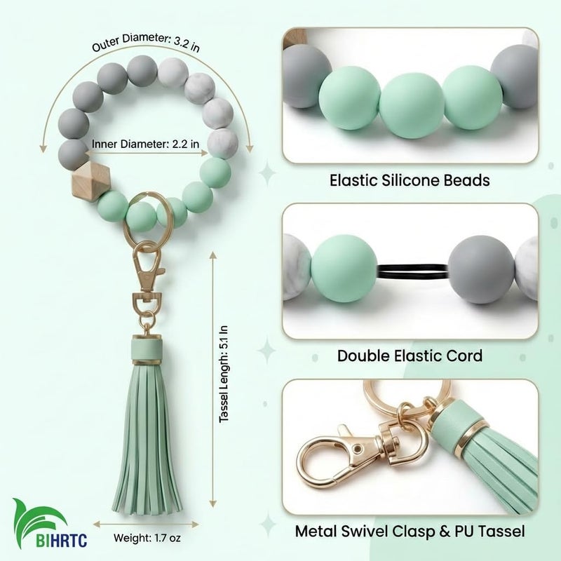 BIHRTC Silicone Bracelet Beaded Keychain House Car Key Ring Holder Key Chain Circle Wrist Bracelet Keychain Bangle Round Keyring Circle Keyring for Women - Image 2