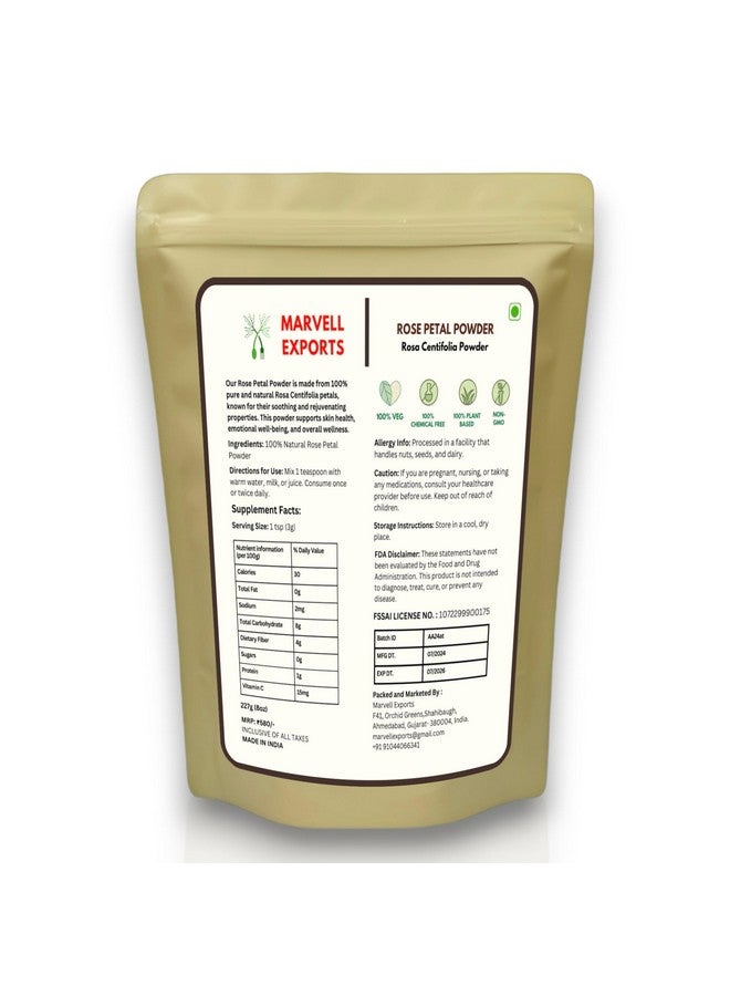 Marvell Exports | 100% Pure & Natural Rose Petal Powder for Skin Glow | Tan removal , Hair mask, Fairness & Shiny Skin | Chemical-Free | Anti Ageing & Skin Hydration | Rosa Indica Cleansing (227grams) 8 OZ - Image 2