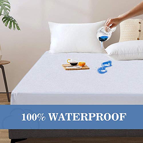 HOMESPUN Homespun Cotton Terry Mattress Protector, 100% Waterproof Mattress Cover, Ultra Soft Cooling Mattress Encasement, Hypoallergenic Vinyl-Free Terry Cloth Mattress Pad, Deep Pocket Skirt Fit 12" inch  - Image 1