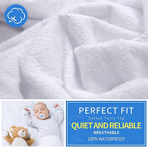 HOMESPUN Homespun Cotton Terry Mattress Protector, 100% Waterproof Mattress Cover, Ultra Soft Cooling Mattress Encasement, Hypoallergenic Vinyl-Free Terry Cloth Mattress Pad, Deep Pocket Skirt Fit 12" inch  - Image 2