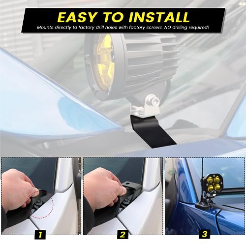 KANGIKX F150 Hood Light Mount Brackets Pillar Pods Mounts Hood Hinges LED Work/Cube Light Mount Brackets Compatible with F150 Raptor 2017-2023 and F-150 2015-2023 - Image 4