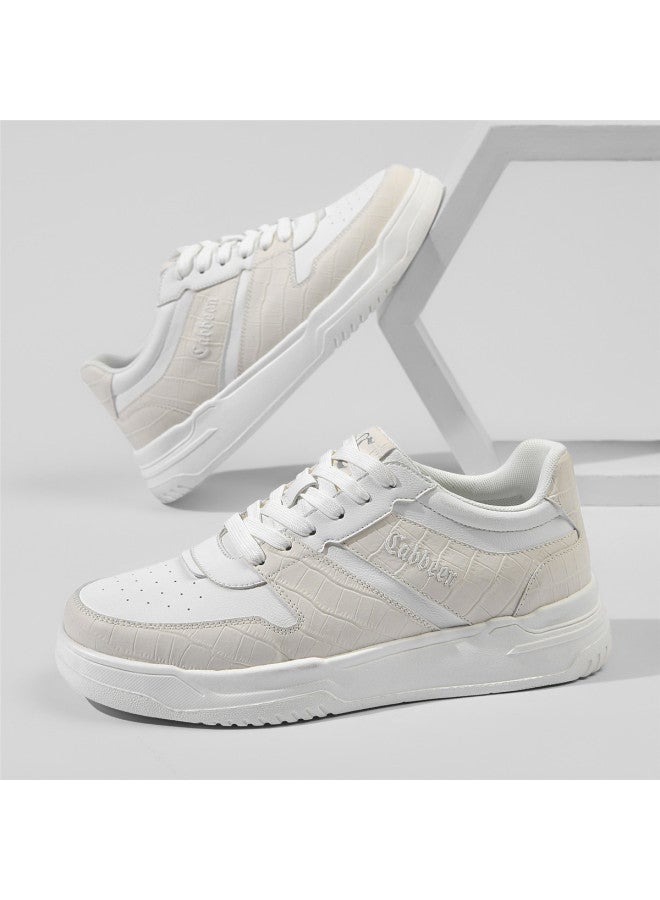 Cabbeen Autumn New Versatile Trendy Crocodile Pattern Fashion Patchwork Men's Casual White Sneakers Men's Shoes - Image 3