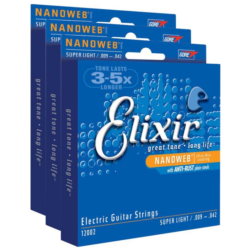 ELIXIR 3 Sets of Elixir 12002 Super Light Electric Strings (9-42) (Nanoweb) - Image 1
