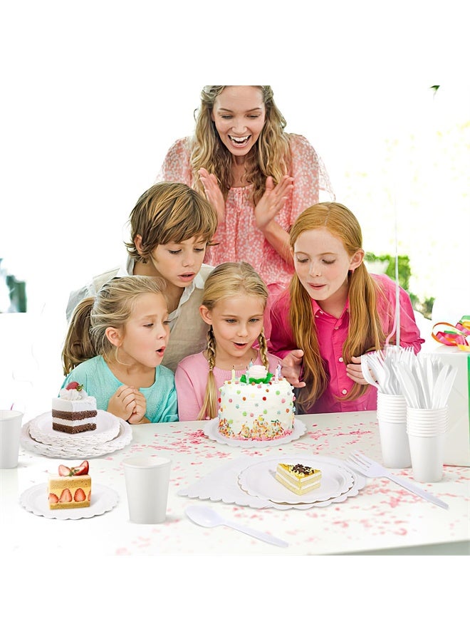 HOMESTAR 25 Guest Party Supplies, Dinnerware Set, Include Scalloped Plates, Napkin, Cup, Spoon, Fork, Knife for Party, Wedding, Birthday, White - Image 4