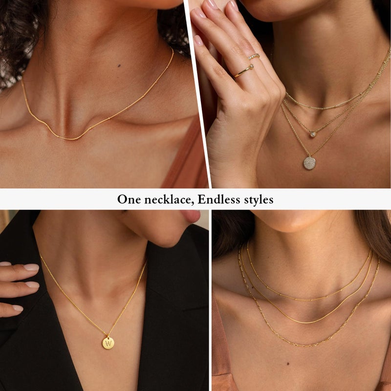 IEFWELL 14K-Real-Gold-Plated S925 Sterling Silver Chain Necklace for Women - 1.5mm Satellite Bead Chains Necklace, Hypoallergenic Dainty Women's Chain Necklaces, 18 Inches Jewelry Valentines Gifts - Image 4