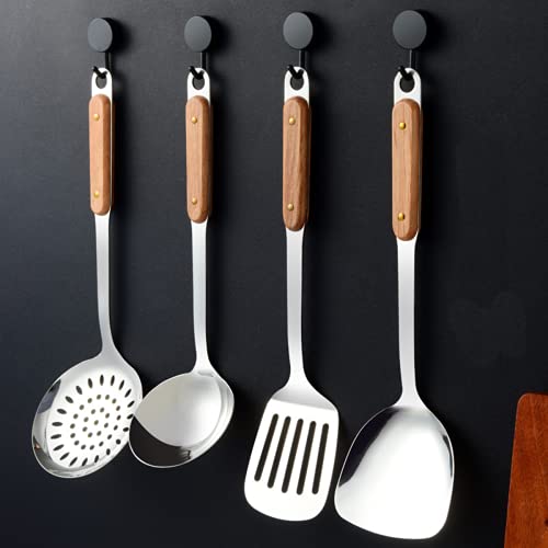 pepplo Ladle & Spatula, Slotted BBQ Turner, Perfect for Ladling Soup, Stir-Frying Food, Grilling, Scraping, Turning Meat, Mixing Scrambled Eggs, Flipping Burgers, Comfortable Bamboo Handle(Set of 4) - Image 2