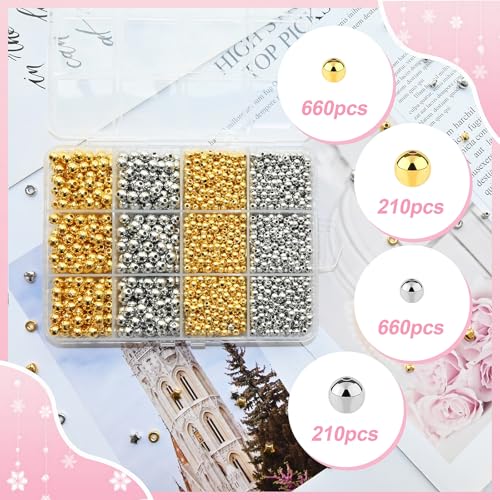 Looconi 1740pcs Spacer Beads 4mm and 6mm,Gold and Silver Assorted Round Beads for Bracelet Jewelry Making - Image 3