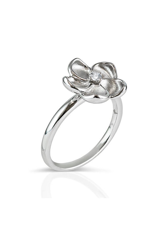 STARGEMS - 18K White Gold Diamond Ring with Flower Design - Image 1