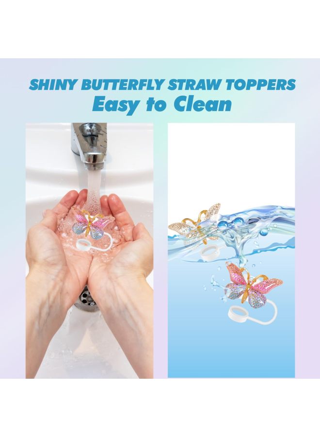 Butterfly Resin Straw Cap Suit Shiny Silicone Straw Cap Reusable Straw Cap-Color:Butterfly Straw Cap (pack Of 6) Type B - Image 5