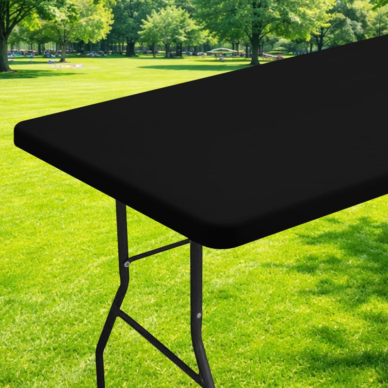 Moosfor Spandex 6 Foot Rectangle Table Cloth, Elastic Fitted Tablecloths for Picnic, Stretch Washable Patio Table Cover for Outdoor, Camping, Banquet and Parties (Black, 30"x72") - Image 1