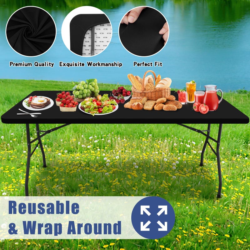 Moosfor Spandex 6 Foot Rectangle Table Cloth, Elastic Fitted Tablecloths for Picnic, Stretch Washable Patio Table Cover for Outdoor, Camping, Banquet and Parties (Black, 30"x72") - Image 5