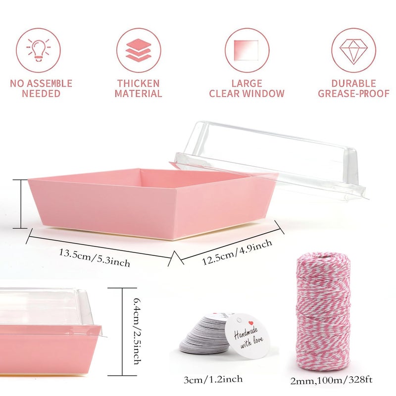Rocutus 100 Pack Cake Boxes Take Out Boxes Bakery Boxes,Charcuterie Boxes Paper Food Containers to Go Pink Cake Boxes,Pink Bakery Boxes for Packaging, Desserts, Pastry, Cupcakes - Image 2