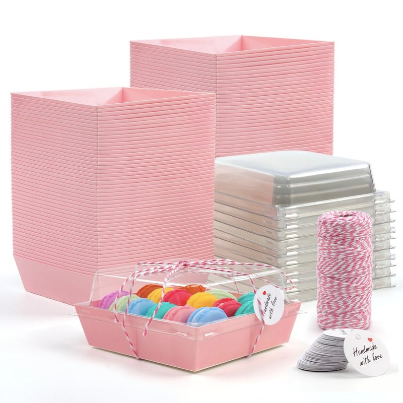 Rocutus 100 Pack Cake Boxes Take Out Boxes Bakery Boxes,Charcuterie Boxes Paper Food Containers to Go Pink Cake Boxes,Pink Bakery Boxes for Packaging, Desserts, Pastry, Cupcakes - Image 1