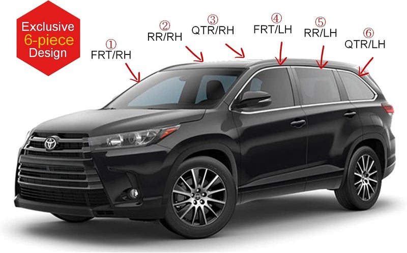 AUTO CLOVER Black Side Window Vent Visor 6 Piece Set for Toyota Highlander (2015-2021) - Image 3
