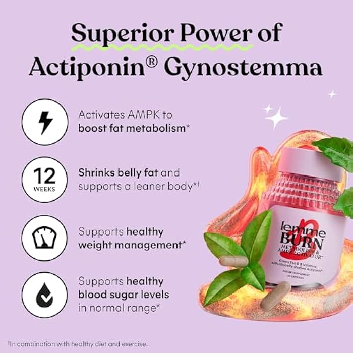 Lemme كبسولات حرق دهون البطن، منشط الأيض AMPK المدروس سريرياً أكتيفونين جياوجولان، 50% مستخلص الشاي الأخضر EGCG، فيتامين B6، ميثيل B12 للرجال والنساء - 60 حبة (عبوة من 2) - Image 4