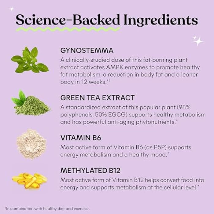 Lemme كبسولات حرق دهون البطن، منشط الأيض AMPK المدروس سريرياً أكتيفونين جياوجولان، 50% مستخلص الشاي الأخضر EGCG، فيتامين B6، ميثيل B12 للرجال والنساء - 60 حبة (عبوة من 2) - Image 3