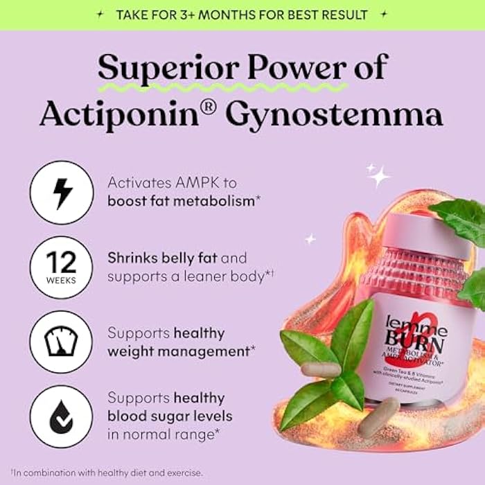 Lemme Burn Belly Fat Capsules, Clinically Studied AMPK Metabolic Activator Actiponin Jiaogulan, 50% EGCG Green Tea Extract, Vitamin B6, Methyl B12 for Men and Women - 60 Count (Pack of 2) - Image 4