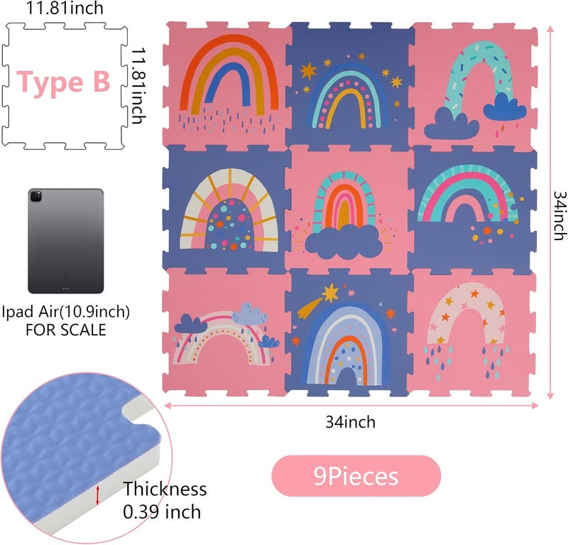 Puzzle Mat for Baby, Foam Baby Play Mats for Babies and Toddlers 9 Pieces Rainbow Puzzle Mat, Edge Tooth B - Image 2