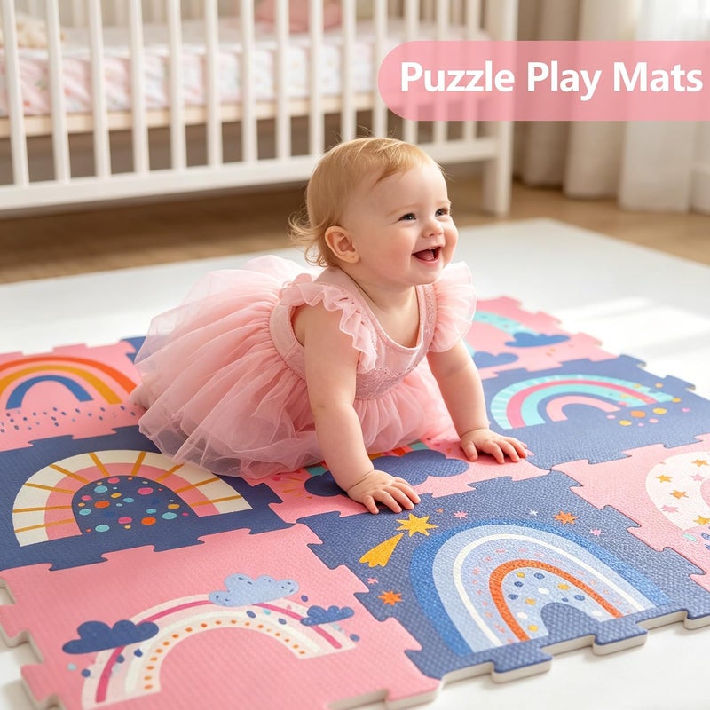 Puzzle Mat for Baby, Foam Baby Play Mats for Babies and Toddlers 9 Pieces Rainbow Puzzle Mat, Edge Tooth B - Image 3