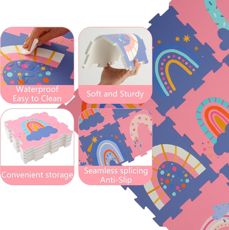 Puzzle Mat for Baby, Foam Baby Play Mats for Babies and Toddlers 9 Pieces Rainbow Puzzle Mat, Edge Tooth B - Image 4