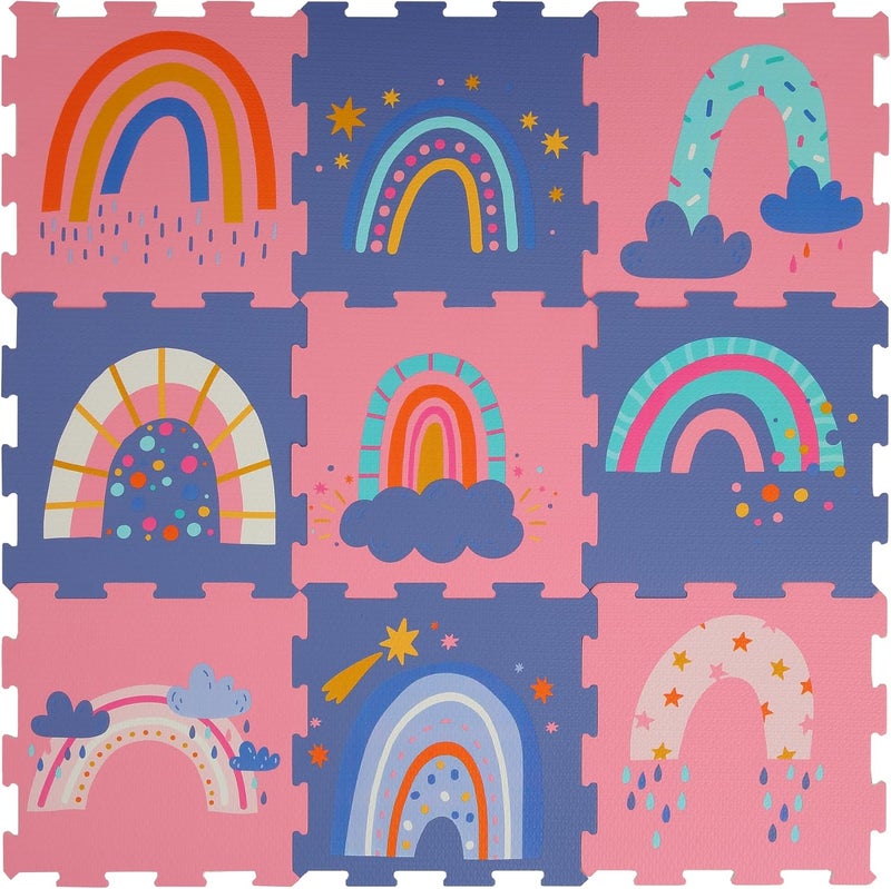 Puzzle Mat for Baby, Foam Baby Play Mats for Babies and Toddlers 9 Pieces Rainbow Puzzle Mat, Edge Tooth B - Image 1