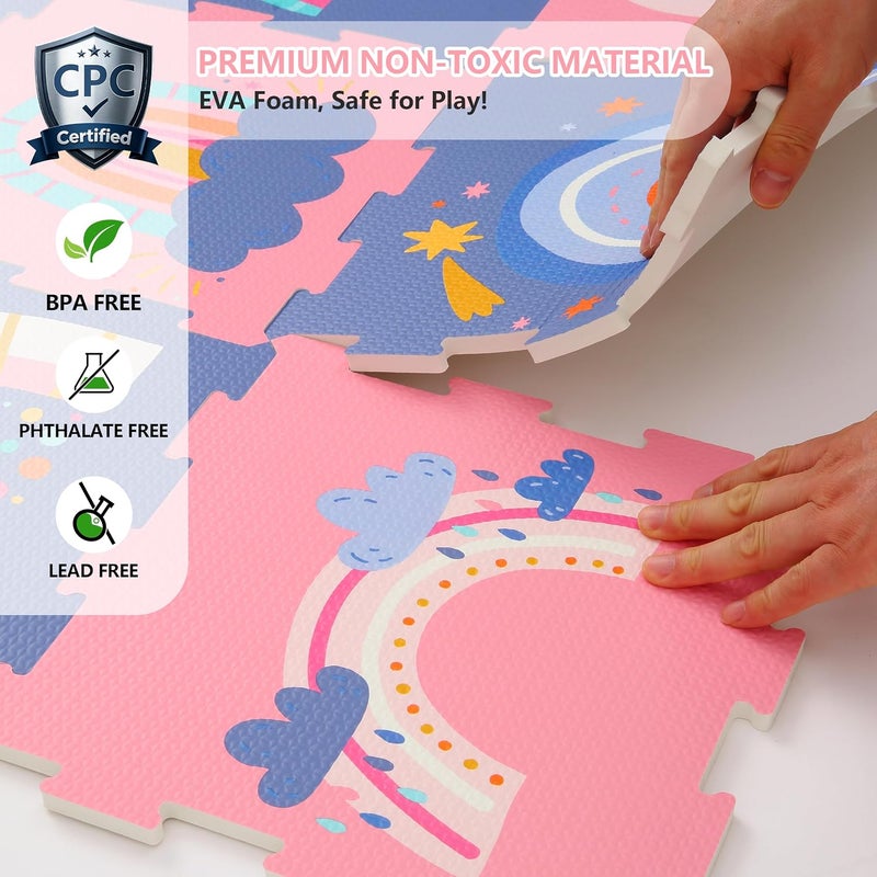 Puzzle Mat for Baby, Foam Baby Play Mats for Babies and Toddlers 9 Pieces Rainbow Puzzle Mat, Edge Tooth B - Image 5